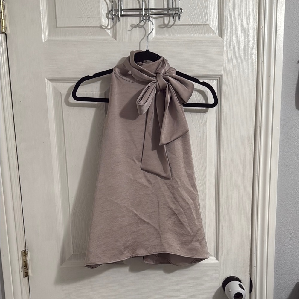 Ann Taylor Tan Tie Front Relaxed Blouse